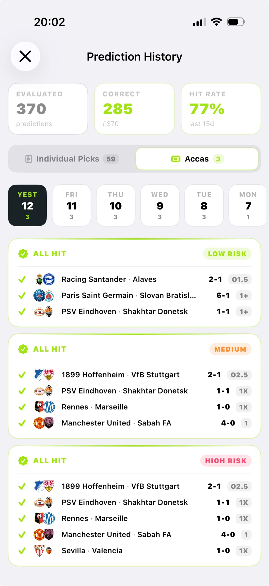 Winotips daily acca results on iPhone